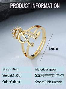 1 件时尚个性化锆石 26 字母戒指，女士可调节情侣戒指，奢华礼物，海外全新设计