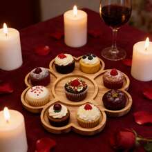 1pc Romantic Valentine's Day | Wooden Heart Shaped Divided Snack Plate, Household Fruit Tray, Couple Date Serving Dish - Multicolor - View 1