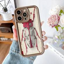Cubierta de teléfono con diseño de escarabajo mecánico rojo y plateado para iPhone 14 Pro Max funda protectora con estética industrial y detalles técnicos ideal para amantes de la ciencia ficción y arte steampunk - Negro - Ver 5