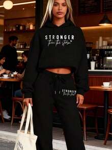 Winter Clothes For WomenLC Women's Casual- 'Stronger Than The Storm' Letter Print Hoodie, White, Loose Fit With Pockets, Perfect Autumn And Winter, Comfortable Clothing |     Loose Fit Hoodie |     Casual Daily Wear Pants, Halloween Costumes, Thanksgiving Clothing, Hoodie Autumn And Winter, Unisex Short Sleeves,,, Plus Size Fall Clothes, Sweatshirt, Fall Clothes WomenLoose And Comfortablehoodie Christmas Sweatshirt - Xám - Xem 6