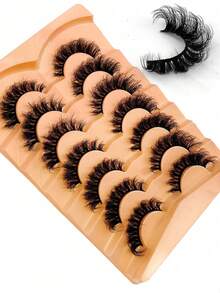 7 Pairs Russian Mink False Eyelashes, Classic Cat Eye Design, Natural Looking D-Curl Fluffy Fake Eyelashes Extension - Cat Eye Lashes - View 3