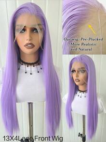 13x4 Long Straight 24 Inch Yellow Purple Lace Front Wig, Lace Front Synthetic Wig With Pre-Plucked Hairline, Heat Resistant Fiber Hair, Silky Straight Wig For Women, Cosplay, Party, Daily Use - Multicolor - View 13