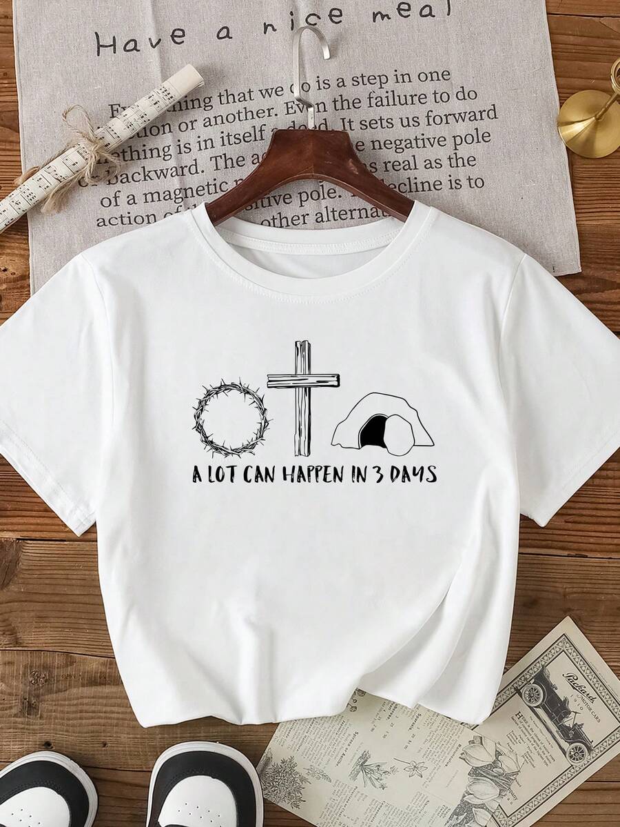 复活节基督教印花T恤，宽松夏装