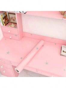 Children's Bedroom Starry Sky Wallpaper, Pink Starry Texture, Self-Adhesive Waterproof Moisture-Proof Wall Sticker, Touchable, Suitable For Room Decoration, Desks, Cabinet Doors And Other Furniture Renovation, Easy Installation, Direct Pasting. Size: 17.7 Inches X 39.3 Inches / 118.1 Inches / 196.8 Inches