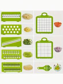 14/16pcs Vegetable Chopper, Multi-Function Fruit Slicer, Handle-Style Food Grinder, Vegetable Slicer, Chopping Bowl Slicer, Onion Chopper With Interchangeable Blades, Potato Shredder, Kitchen Gadgets, Kitchen Tools - Multicolor - View 8