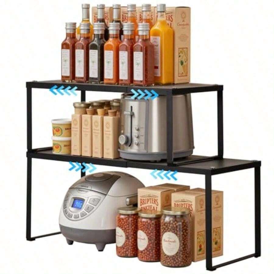 Especieros Para Cocina Retractil 2 Piezas Repisas Para Cocina Estante Para Cocina Material De Acero Al Carbono Apilable Y Varios Estilos De Montaje Para Cocinas Armarios Oficinas Baños - como en la foto - Ver 1