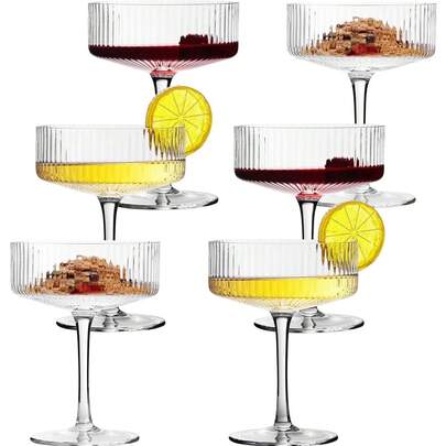 10盎司（约283.5克）跑车造型罗纹马提尼酒杯和鸡尾酒杯套装，适用于葡萄酒、香槟、派对和家庭使用