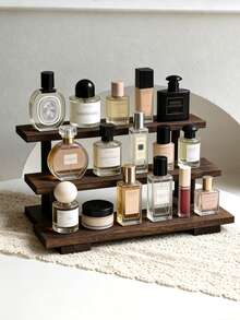 1pc Retro Niche Wooden Multi-Layer Desktop Storage Rack, Ins-Style High-End Perfume & Cosmetics Organizer Rack, Vanity Table Organizer, Entryway Tabletop Miscellaneous Storage Rack. Suitable For Entryway, Desk, Vanity, Dorm, Office. - Multicolor - View 4