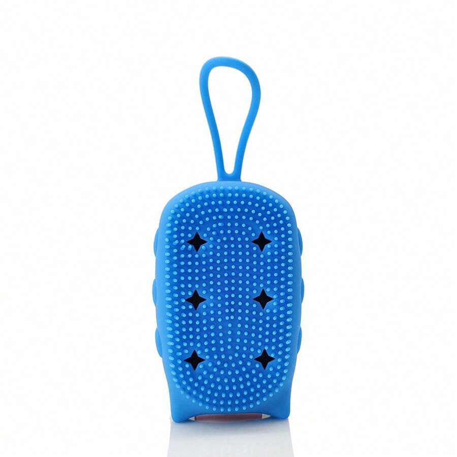 Cepillo de Baño de Silicona para Niños y Adultos con Esponja, Cuerda para Colgar, Cepillo de Baño de Doble Cara, Cepillo de Baño para Bebés - Búho azul - Ver 1