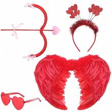 Cupid Costume Set With Angel Wings Bow Arrow Headband And Glasses Valentine Costume Accessories For Wedding Birthday Performance Supplies