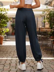 Women's Wide Leg Jeans Fashionable Casual Pleated Denim Joggers Pants With Pockets - 藍色 - 查看 5
