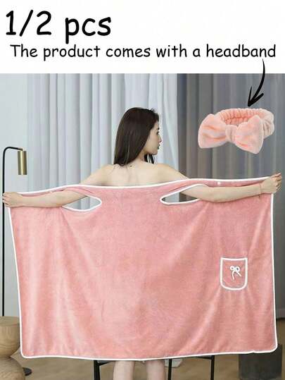 Szlafrok kąpielowy z polaru koralowego dla kobiet, pogrubiony, z kieszonką na kokardę i opaską na głowę | Długi, pluszowy szlafrok kimono dla kobiet do spa, po prysznicu, na salon | Prezent na Ramadan, prezent na Walentynki, wieczór panieński, wesele, piżama świąteczna i noworoczna | Wygodny zestaw szlafroków dla kobiet, dziewcząt, żon, druhen | Odzież domowa do spa, odzież do hotelowego spa, niezbędne akcesoria łazienkowe, luksusowy pomysł na prezent