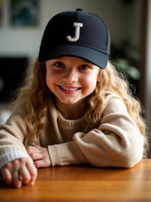 1pc Kids A-Z Shiny Letter Baseball Cap, Fashionable Boys Girls Sports Sun Hat With Adjustable Strap, Back To School Essential For Ages 3-8 - Black - View 5