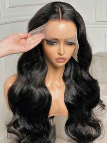 VIOLLY 黑色波浪卷发假发，28英寸，5x5蕾丝闭合假发，预漂白，预拔毛，预剪蕾丝前假发，真发，无需胶水，佩戴方便；13x6大面积透明蕾丝前额编织假发，巴西原生发假发，人发混纺假发，女士款 - 1B# - 查看 5