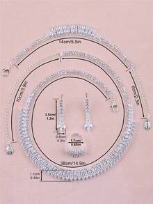CORUIXI 1 套奢华方晶锆石首饰套装，包括项链、手链、耳环、戒指、4 件配饰，适合女性的新娘伴娘婚礼派对礼物