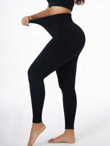 Women's High Waist Tummy Control Scrunch Butt Lifting Seamless Workout Leggings - Black - View 3