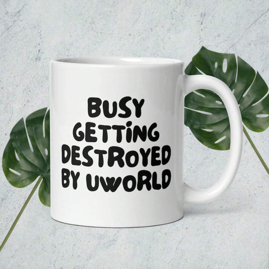 1pc Getting Destroyed By UWorld Mug - Funny Med School Parody Mug -  Resident Doctor Humor, Med Student Realty Gift - Funny Medical Humor Mug - White - View 1
