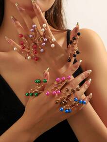 Anillo Envolvente Con Decoración De Perlas Sintéticas - Blanco - Ver 4