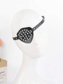 1个成人海盗眼罩 - 可调节PU皮革中世纪蒸汽朋克风格眼罩，成人服装配饰 - 黑色 - 查看 4