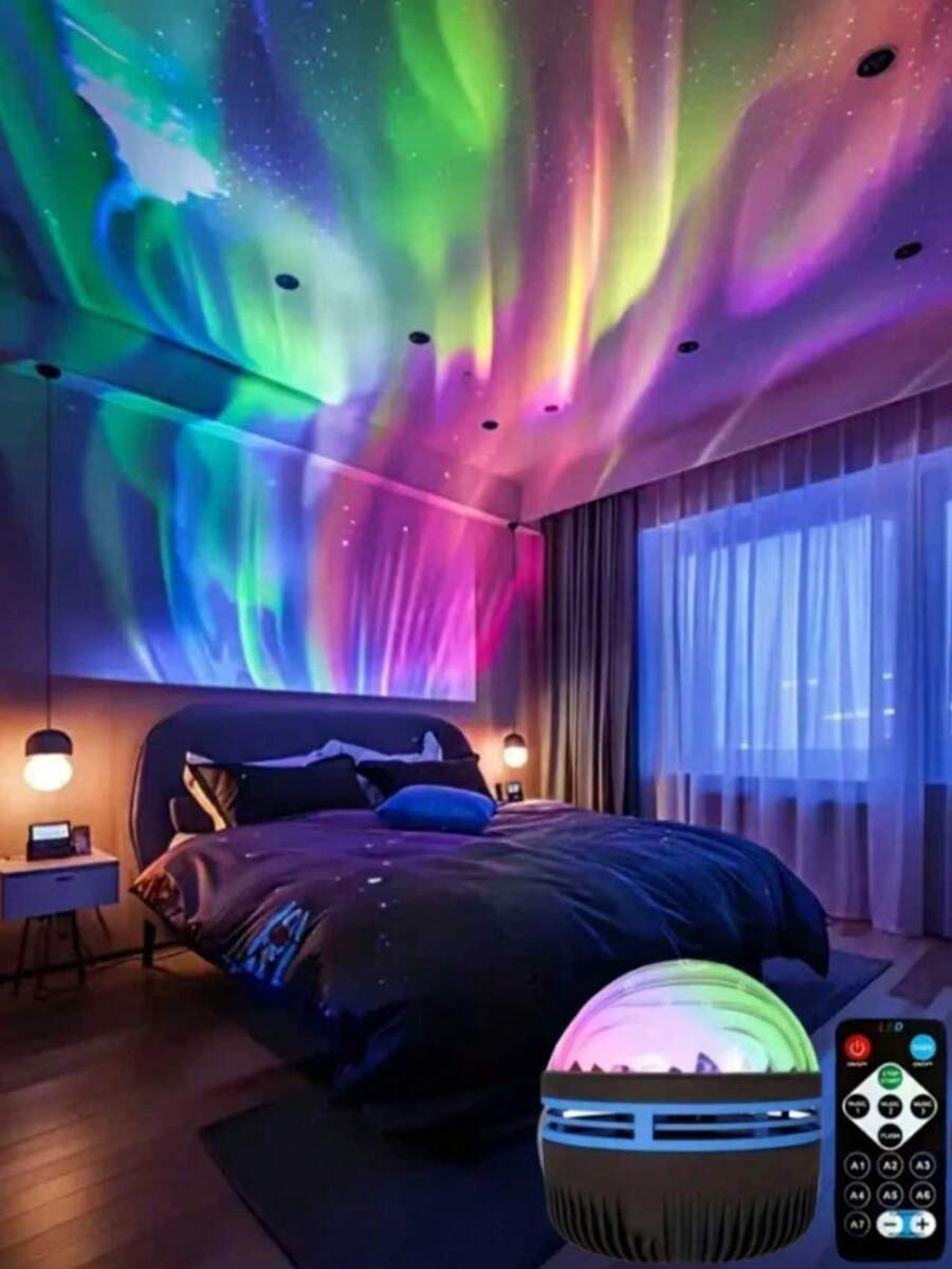 1pc Northern Lights Starry Sky Projection Lamp - Atmosphere Mood Lighting Bedside Lamp, Romantic & Dreamy, Premium - Multi-color light - View 1