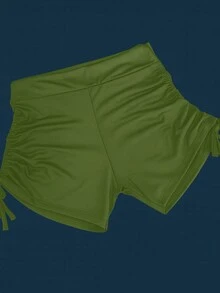 SW Women's Bikini Shorts Sunkini Shorts With Adjustable Side Ties For Beach, Pool, Knot, And Drawstring. - Verde Oliva - Ver 3
