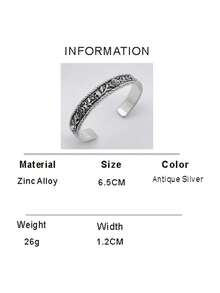 1 件复古可调节骷髅与玫瑰花雕刻手镯，摇滚/休闲风格，适合男士