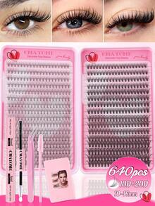 640/608/544 unidades de cílios postiços individuais, curvatura D, 10-16 mm, para maquiagem DIY (10D+20D+30D+40D/50D+60D+80D+100D+120D+150D), à prova d'água, super espessos, acompanha cola e pinça, efeito volumoso 3D, estilo russo, ideais para maquiagem elaborada e para o dia a dia. - Multicolorido - Ver 16