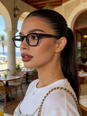 Unisex Geometrischer Rahmen Schwarze Kunststoffbrille, Klarglas Brillen für Computer, Gaming & TV/Smartphone Nutzung