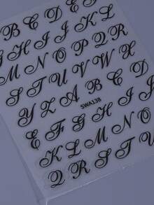 2PCS Black English Letters Nail Stickers Retro English Alphabet Nail Art Decals Self-Adhesive Letter Sliders DIY Charms Decoration Manicure Nail Accessories For Women Girls - 黑色 - 查看 7