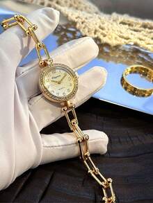 1pc Luxury British Style Quartz Round Dial Watch, Fashionable Ins Wristwatch, Ideal Gift, Year-End Promotion, Online Exclusive