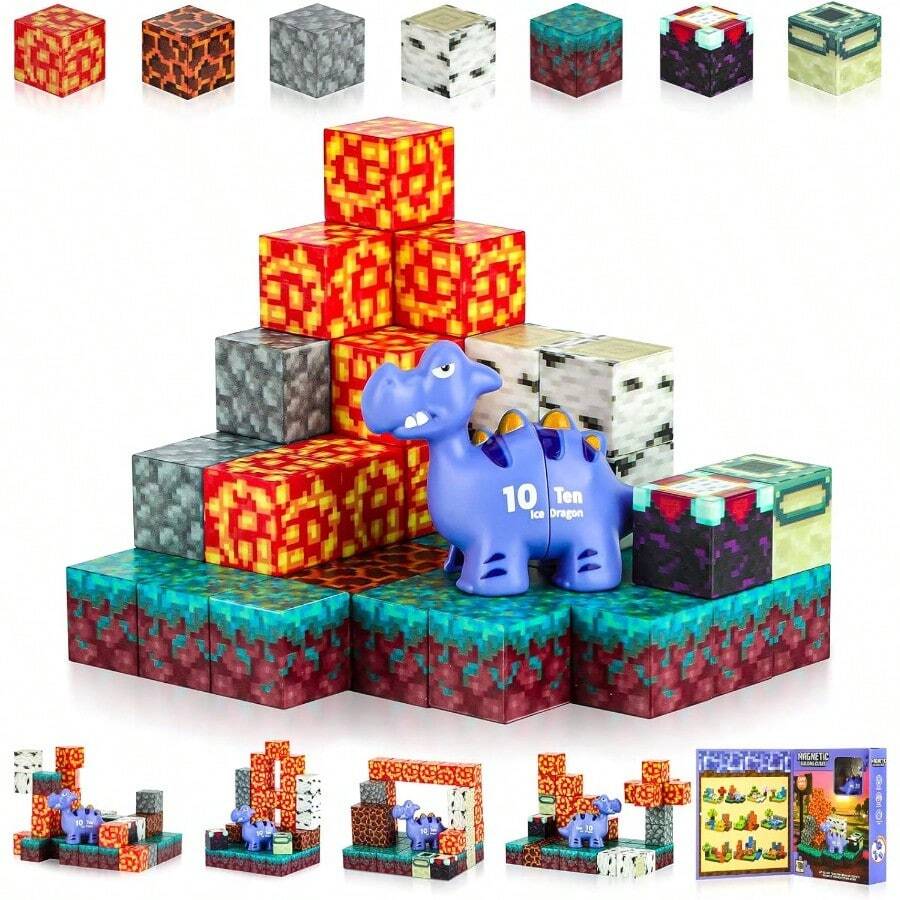 R-Bloques de Constrión Magnéticos 48 Piezas  Building Blocks Mundo de Dinosaus TEM etes ria para r etes Imán de Cubos Constrión para 3-12 Años alos - Multicolor - Ver 1