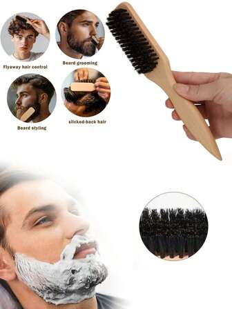 木质头发和胡须造型刷 – 男士软波浪刷，非常适合打造光滑的背头、抚平发际线、修剪胡须以及清洁理发渐变发型