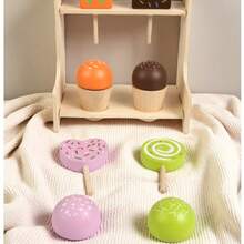 北欧儿童木制仿真冰淇淋摊套装，女孩过家家厨房玩具 - 彩色 - 查看 10