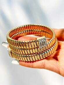 1pc Multi-Element Punk Silver Geometric Beaded Bracelet, With Elastic Stretch Design Street Hip-Hop Fashion Bangle, Women Jewelry Gift - Multicolor a - View 5