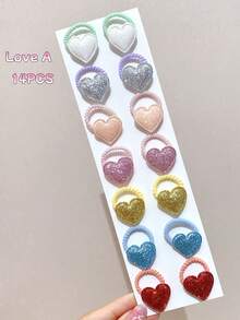 14 chiếc dây buộc tóc hình trái tim, ngôi sao, vương miện lấp lánh dễ thương dành cho bé gái và thiếu nữ, phụ kiện tóc, không có hộp bìa trắng, sự khác biệt nhỏ về màu sắc là điều không thể tránh khỏi. - Nhiều màu - Xem 9