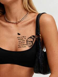 STARTTOOS 2 piezas/1 pieza Patrón de frase de mariposa simple de especificación múltiple Y2K pequeño y exquisito Pegatinas de tatuaje temporal falso adecuadas para muñeca, tobillo, hombro, cuello, clavícula DIY Fiesta diaria, regalo de vacaciones Pegatinas de tatuaje corporal realistas impermeables