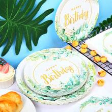 72pcs Birthday Party Supplies Set, Plant-Themed Birthday One-Time Use Plates, 7/9 Inch Deep Blue & Gold Party Plates, Apple Blue Foil One-Time Use Plates, Cups, Napkins, Suitable For Birthday, Wedding, Party Tableware - Multicolor - View 4