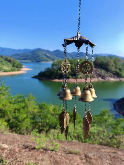 1pc Cast Iron Wind Chime Cover, Iron Art Bell Wind Chime Hanging Decor With Decorative Chain, Outdoor Garden Ornament, No Electricity Needed, Adds Soothing Sounds To Balcony, Patio, Porch, Garden