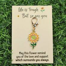 1个/5个向日葵钥匙扣套装，DIY乡村卡通合金水滴油仿迷你植物袋挂件，简约个性化礼物，派对装饰挂件，创意钥匙扣。附赠精美贺卡，是送给朋友、老师和同事的理想礼物。 - 彩色 - 查看 3