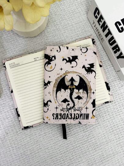 غطاء كتاب بتصميم تنين الخفافيش الطائرة - مجموعة مفكرة مع رسومات مضحكة، قابل للغسيل باليد أو الغسالة، تخزين غير متوقع للمكتب والمستلزمات الدراسية، غطاء كتاب جذاب، واقي دفتر، مجموعة مخطط A5، مع ديكورات