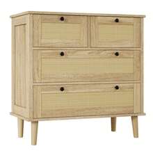 Chest Of Drawers With Four Drawers, Rattan Drawers, Storage Cabinet, Solid Wood Legs. - Natural Color - View 7