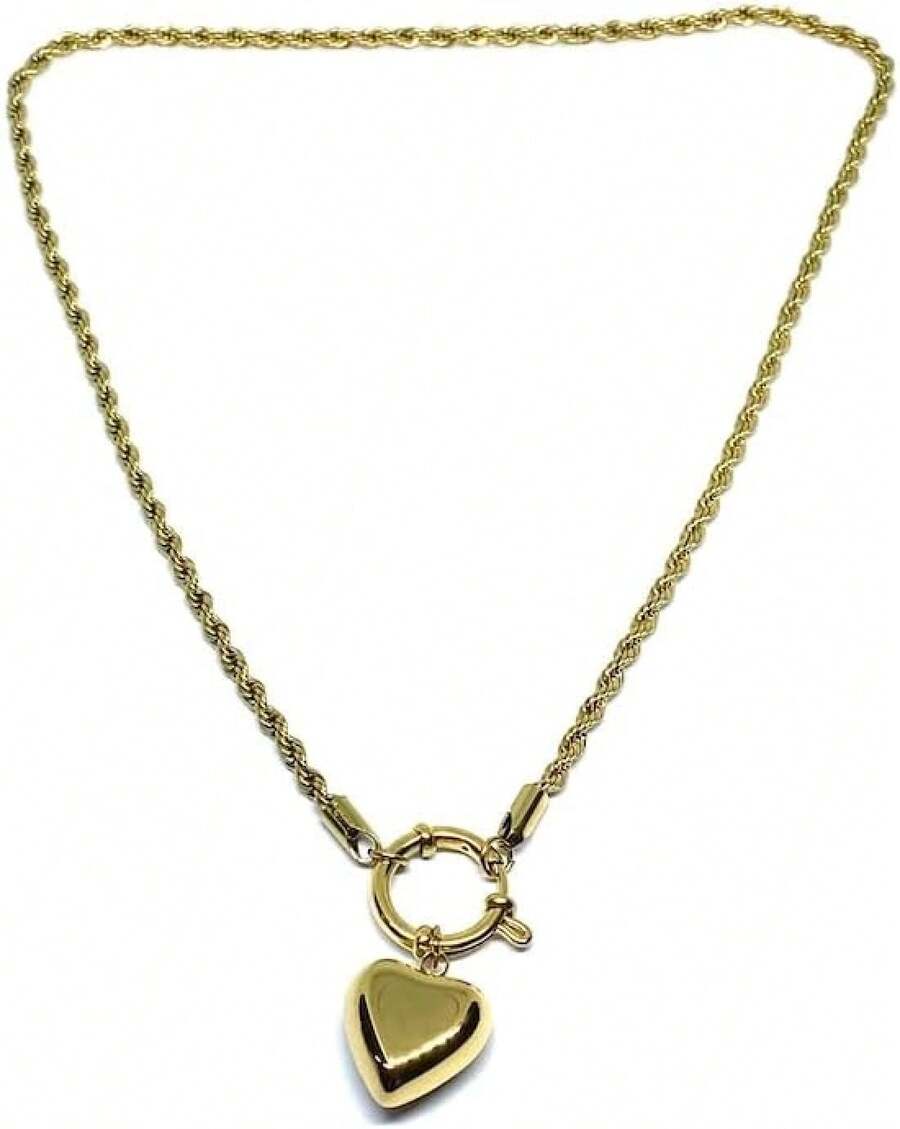 Collar Acero Inoxidable Dorado Caden Torsal Y Corazon - 1 - Ver 1