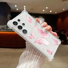 Funda de teléfono transparente con patrón de mariposa anti-caída para Galaxy S25Ultra, S2FE, S23plus, SAM A15, A25, A35, A55, A56/Honor/Note13pro Smartphone Android - transparente - Ver 2