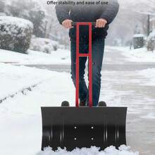 Heavy Duty Metal Snow Shovel With Wheels – 7-Position Angled & Height Adjustable Ergonomic Handle – Rolling Snow Pusher For Driveway, Sidewalk, Doorway, Pavement – Efficient Snow Removal Tool - 29W X 16.5H Red and Black - View 3