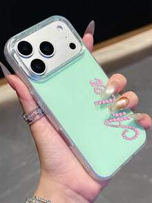Customized Personalized Letter Name Minimalist Rhinestone Design Phone Case, Compatible With IPhone 17 Pro Max, 17, 16, 15, 14, 13, 12, 11 Pro Max, 14, 15, 16 Plus, Shock-Proof Protective Cover - Green - View 19