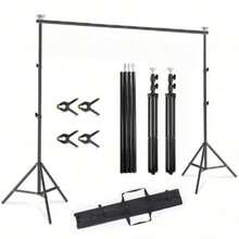 1 Set 2*3m Photography Backdrop Stand Kit, Includes 2 Tripod Stands, 4 Clips, Adjustable Crossbar, Portable Carrying Bag, Suitable For Party, Photography, Photo Shooting, Projection Screen, Movie Screen, Wedding And Event Decoration - Multicolor - View 1