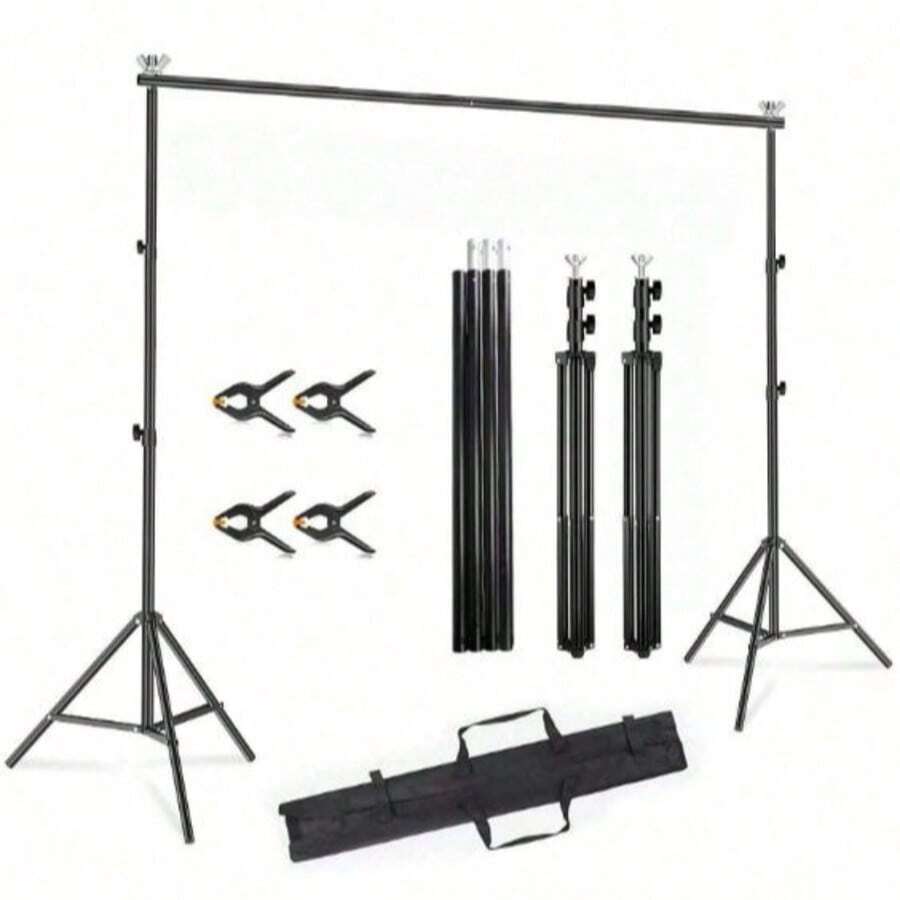 1 Set 2*3m Photography Backdrop Stand Kit, Includes 2 Tripod Stands, 4 Clips, Adjustable Crossbar, Portable Carrying Bag, Suitable For Party, Photography, Photo Shooting, Projection Screen, Movie Screen, Wedding And Event Decoration - Multicolor - View 1
