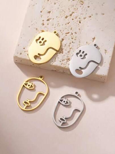 AMAXER Set de 3 piezas Colgante decorativo de acero inoxidable con cara abstracta curva, suministros de joyería artesanal DIY, regalo al por mayor para fiestas