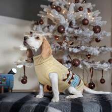 1 buc Pulover pentru câini cu guler înalt - Pulover tricotat Fair Isle cu gaură pentru curea la piept, moale și călduros, ținută de sărbători de iarnă, pulover fără mâneci, potrivit pentru câini de talie mică/medie/mare (Unisex) - Galben - Vizualizare 6