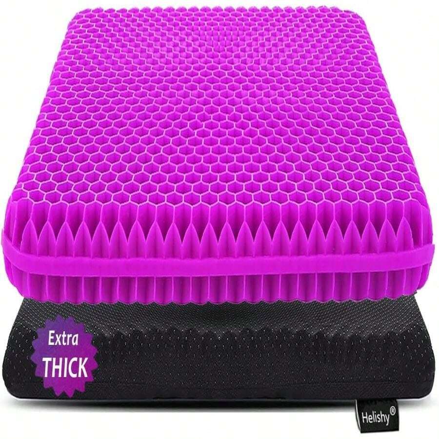 Helishy Gel Seat Cushion For Long Sitting, Extra Thick Gel Cushion For Wheelchair Soft Chair Pads For Office Home Chairs Car Seats Long Trips - Back Sciatica Hip Tailbone Pain Relief Cushion (Black) - ColorC - 查看 1